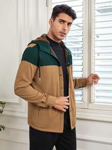 GENTILAND Men Two Tone Teddy Lined Hooded Jacket - Brown - View 3