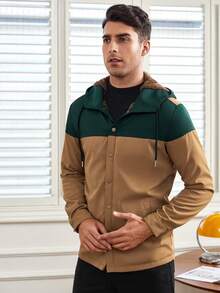 GENTILAND Men Two Tone Teddy Lined Hooded Jacket - Brown - View 4