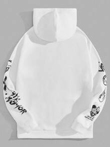 Manfinity VCAY Men Cartoon & Letter Graphic Kangaroo Pocket Funny Long Sleeve Going Out Drawstring Hoodie, Boyfriend Gift