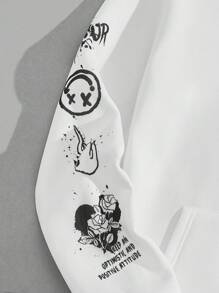 Manfinity VCAY Men Cartoon & Letter Graphic Kangaroo Pocket Funny Long Sleeve Going Out Drawstring Hoodie, Boyfriend Gift