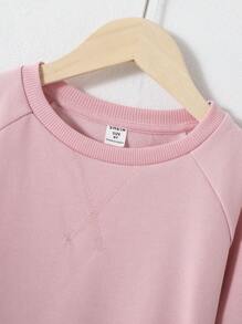SHEIN Tween Girl Letter Patched Raglan Sleeve Pullover & Shorts - Baby Pink - View 4
