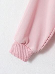 SHEIN Tween Girl Letter Patched Raglan Sleeve Pullover & Shorts - Baby Pink - View 5