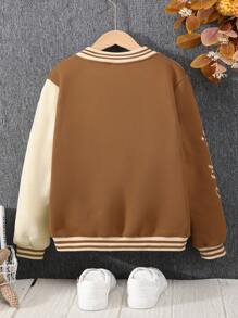 Sparklyn 青少年女孩標語圖案貼布細節條紋飾邊學院風夾克不帶T恤