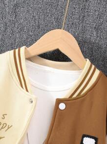 Sparklyn 青少年女孩標語圖案貼布細節條紋飾邊學院風夾克不帶T恤