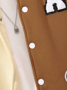 Sparklyn 青少年女孩標語圖案貼布細節條紋飾邊學院風夾克不帶T恤