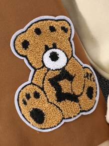 Sparklyn 青少年女孩標語圖案貼布細節條紋飾邊學院風夾克不帶T恤