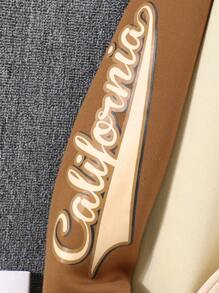 Sparklyn 青少年女孩標語圖案貼布細節條紋飾邊學院風夾克不帶T恤