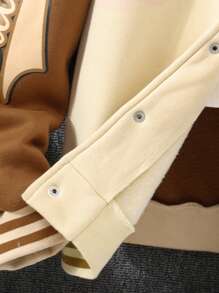 Sparklyn 青少年女孩標語圖案貼布細節條紋飾邊學院風夾克不帶T恤