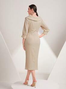 Modelyn 褶皺細節前紐扣襯衫洋裝 - 杏色 - 查看 2