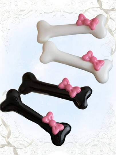 ROMWE Kawaii 4pcs Women Bone & Shaped Hair Clip Cute Valentines Claw Clips Hair Claws Hair Barrettes