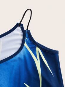 SHEIN ICON Vestido de tirantes con estampado de dibujo de muslo con abertura - Azul - Ver 3