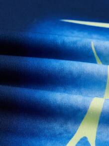 SHEIN ICON Vestido de tirantes con estampado de dibujo de muslo con abertura - Azul - Ver 4