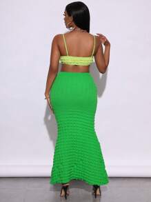 Zolique 雙色腰部鏤空魚尾裙下擺吊帶連衣裙 - 綠色 - 查看 2