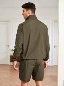 Manfinity RebelGame 男士半拉鏈抽繩下擺夾克&短褲 - 軍綠色 - 查看 2