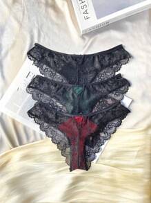 3pack Contrast Lace Bow Front Brief Lingerie Bow Tie - Multicolor - View 2