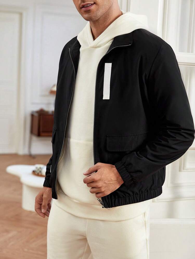 1個 メンズオーバーサイズレターワッペン付きフラップポケットジャケット