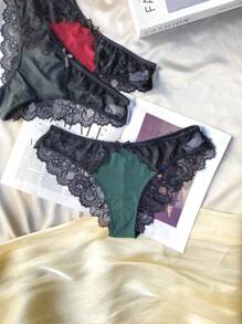 3pack Contrast Lace Bow Front Brief Lingerie Bow Tie - Multicolor - View 4