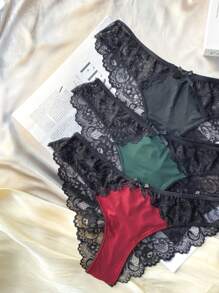 3pack Contrast Lace Bow Front Brief Lingerie Bow Tie - Multicolor - View 6