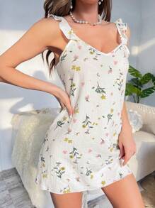 In hoa Viền Ruffle Váy ngủ - Nhiều màu - Xem 5