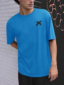 Manfinity RebelGame Hombres Camiseta con estampado de slogan y dibujos animados - Azul - Ver 2