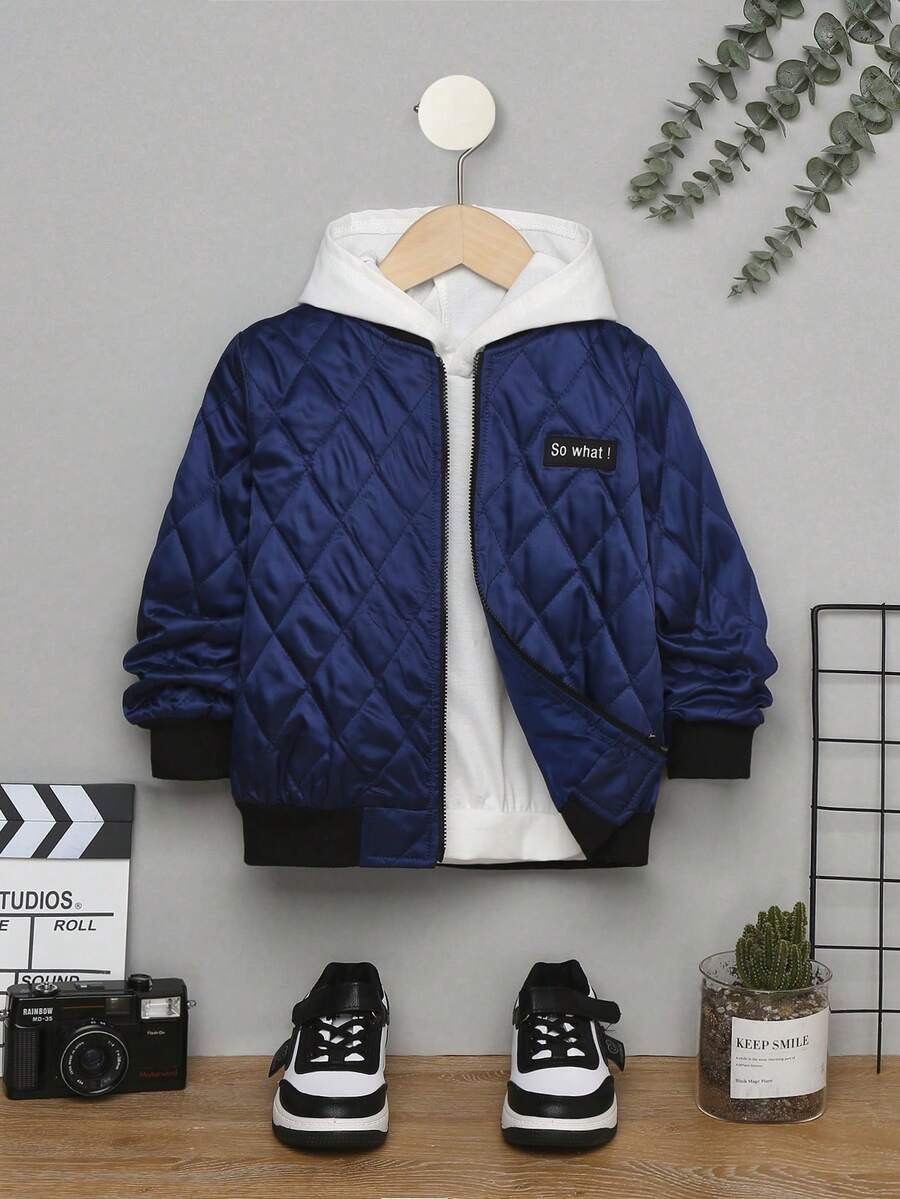 SHEIN Young Boy Letter Patched Detail Zipper Up Quilted Padded Coat Without Sweatshirt