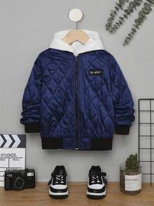SHEIN Young Boy Letter Patched Detail Zipper Up Quilted Padded Coat Without Sweatshirt