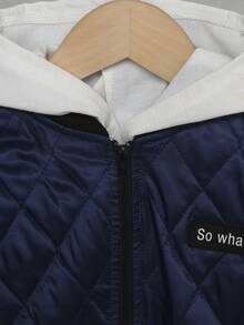 SHEIN Young Boy Letter Patched Detail Zipper Up Quilted Padded Coat Without Sweatshirt