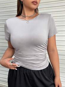 SHEIN EZwear 大碼T恤 - 灰色 - 查看 1