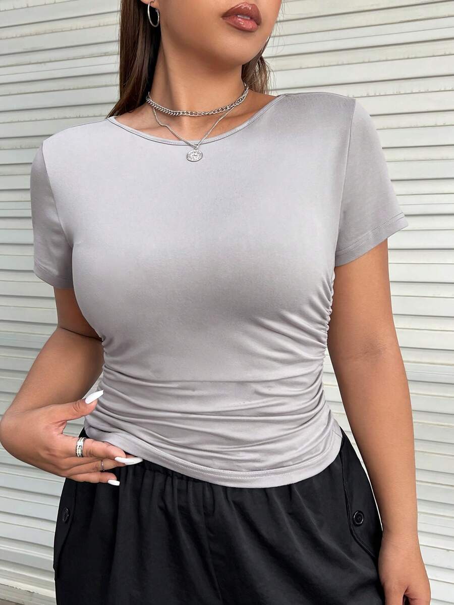 SHEIN EZwear 大碼T恤 - 灰色 - 查看 1