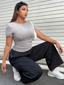 SHEIN EZwear 大碼T恤 - 灰色 - 查看 3