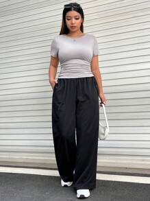 SHEIN EZwear 大碼T恤 - 灰色 - 查看 4
