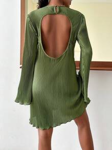 SHEIN Essnce Cut Out Backless Lettuce Trim Dress - Green - View 1
