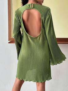 SHEIN Essnce Cut Out Backless Lettuce Trim Dress - Green - View 4