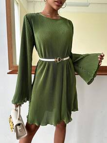 SHEIN Essnce Cut Out Backless Lettuce Trim Dress - Green - View 5