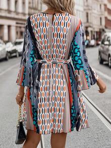 SHEIN Clasi Geo Print Belted Dress - Multicolor - View 2