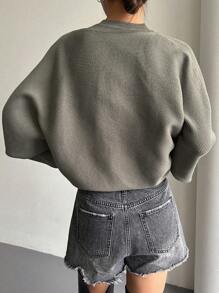 DAZY 罗纹针织落肩开衫和背心，秋装夹克 - 綠色 - 查看 2