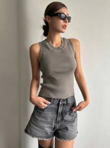 DAZY 罗纹针织落肩开衫和背心，秋装夹克 - 綠色 - 查看 5