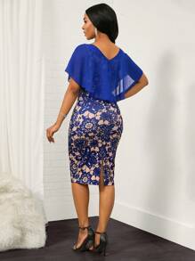 SHEIN Lady Vestido ajustado para invitado de boda elegante de verano con estampado de colores contrastantes y patchwork - Azul - Ver 2