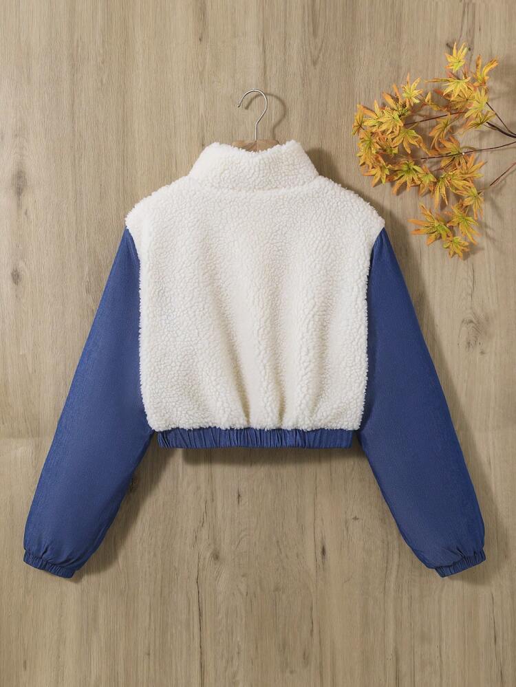 Teen Girl Two Tone Flap Pocket Teddy Panel Jacket