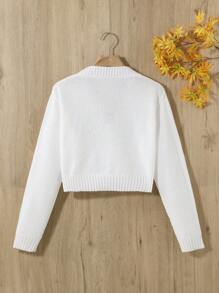 SHEIN 青少年女孩1入組素色前紐扣口袋貼布開襟衫 - 白色 - 查看 2