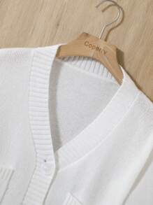 SHEIN 青少年女孩1入組素色前紐扣口袋貼布開襟衫 - 白色 - 查看 4