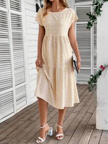 EMERY ROSE Ditsy Floral Print Ruffle Hem Dress - Yellow - View 3