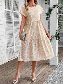 EMERY ROSE Ditsy Floral Print Ruffle Hem Dress - Yellow - View 4