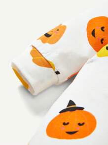 Cozy Pixies 男嬰萬聖節南瓜印花裹身長袖連身衣 - 白色 - 查看 4