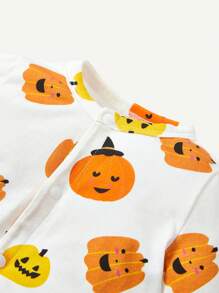 Cozy Pixies 男嬰萬聖節南瓜印花裹身長袖連身衣 - 白色 - 查看 5