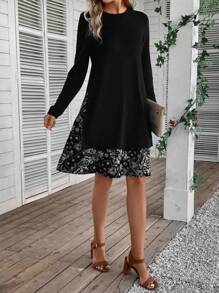 EMERY ROSE Paisley Print Ruffle Hem Dress - Black - View 4
