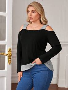 SHEIN LUNE 大碼挖肩撞色T恤 - 彩色 - 查看 5