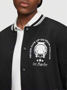 Afdhal Studio Guys Slogan Graphic Striped Trim Bomber Jacket - Black - View 4