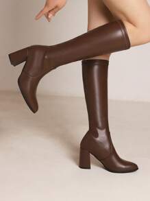 Cà phê Màu sắc Da giả Giày cao gót Của phụ nữ Giày ống thời trang , Và Đàn hồi , Đối với Mùa Thu /đông - Cà phê nâu - Xem 3