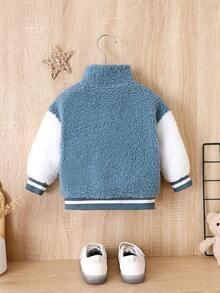 Baby Boy Letter Embroidery Striped Trim Colorblock Teddy Jacket Without Tee - Multicolor - View 2